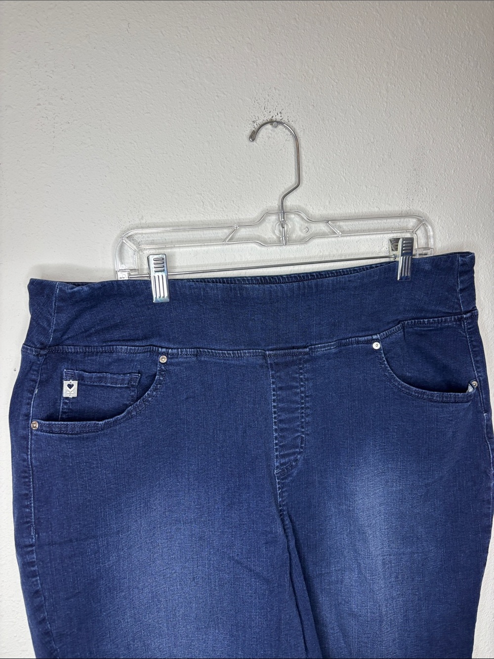 Belle by Kim Gravel Dark Blue Denim Frayed Hem Bermuda Shorts - Picture 2 of 9